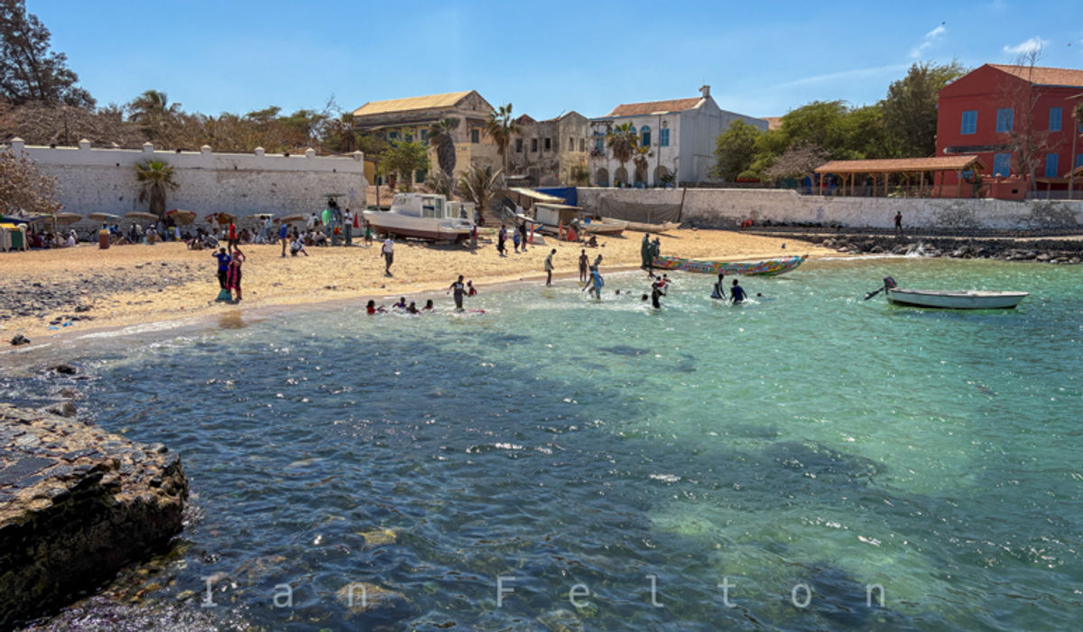 Locals swim in the bay on Island of Gorée