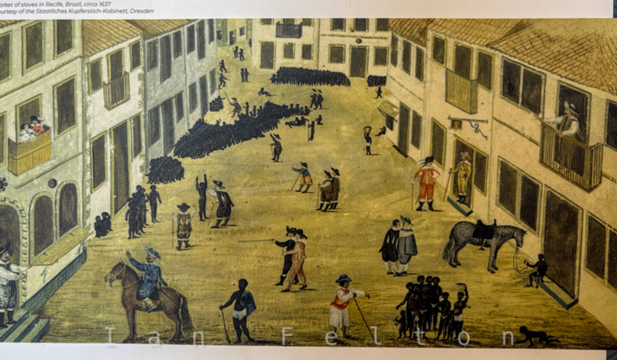 Market of slaves in Recife, Brazil, circa 1637