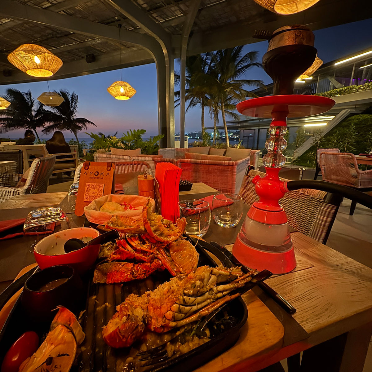 A farewell dinner at the hotel of langoustine and shisha